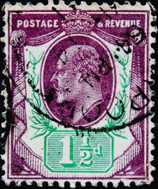 Великобритания 1902 год . король Эдвард VII . 1,5 p . Каталог 24 £ . (1)  