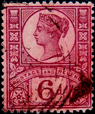 Великобритания 1887 год . Королева Виктория . 6 p. Каталог 15 £ . (3)
