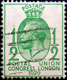 Великобритания 1929 год . Король Георг V - Конгресс Почтового Союза . 0,5 p . Каталог 2,25 фунта .