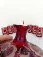 ​Графин + 6 стаканчиков Богемия Рубиновое стекло До 1945 года Резьба Охотничья тема - вид 4