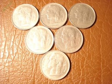 1 франк 1950, 1951, 1952, 1955,1957, 1958 год (шесть монет одним лотом) Бельгия
