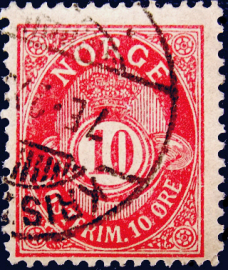 Норвегия 1888 год . Почтовый рожок . 10 ore . Каталог 1,0 €. 