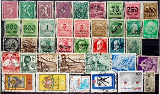 Подборка марок Германии по тематике " Германский рейх " . Каталог 36,3 €.