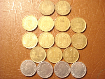 Испания, Набор из 17 монет, номиналом 1 песета, 1947 - 1988 г.г., оптом !!! 