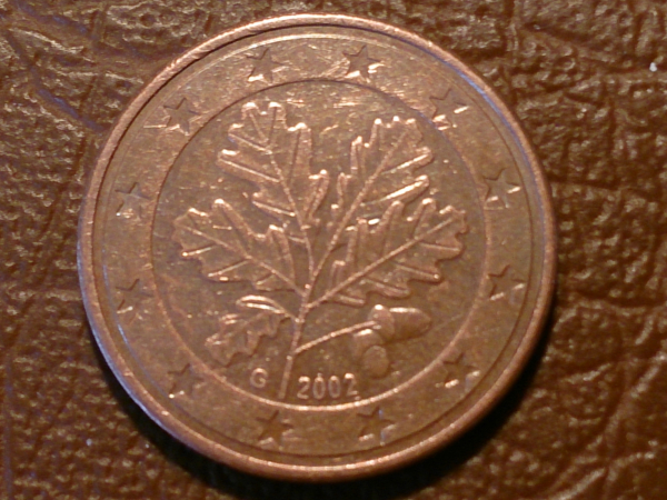 Германия 5 Евро центов, евроцентов, центов (5 cent) 2002 года, G 