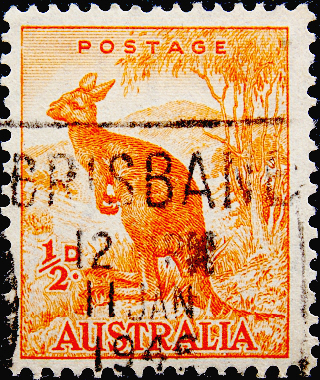 Австралия 1942 год . Рыжий кенгуру . Каталог 0,60 $ . (4)
