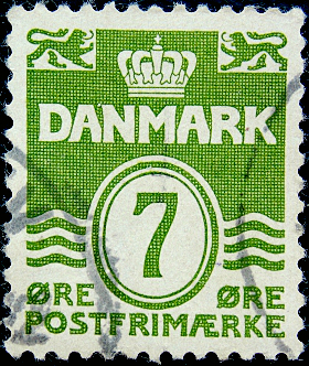 Дания 1938 год . Цифра в овале . 7 эре . Каталог 0,5 €.