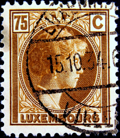 Люксембург 1927 год . Герцогиня Шарлотта 75 c . Каталог 0,55 £ .