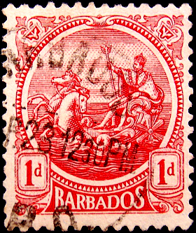 Барбадос 1916 год . Мифология , колесница . 1,0 p . Каталог 6 £ .