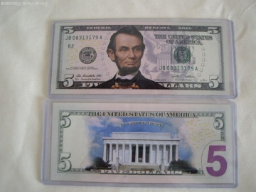 5 долларов США,Белый дом,цветная с 2-х сторон