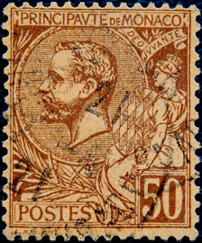 Монако 1891 год . Prince Albert I (1848-1922) . 50 с . Каталог 12 €.