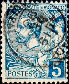  Монако 1891 год . Prince Albert I (1848-1922) . 5 c. Каталог 7,25 фунтов . (2)
