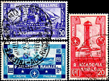 Италия 1931 год . 50-летие Королевской военно-морской академии в Ливорно , полная серия . Каталог 8,45 £ .