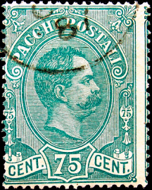  Италия 1884 год . Король Умберто I , пакетная . 75 с . Каталог 15 £ . (1)
