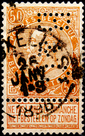 Бельгия 1893 год . Король Леопольд II . 50 с . Каталог 25,0 £.
