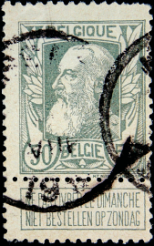 Бельгия 1905 год . Король Леопольд II . 50 с . Каталог 3,0 £ . (1)