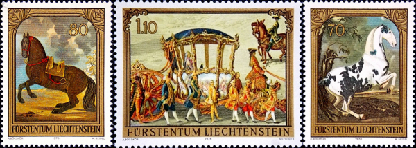 Лихтенштейн 1978 год . Золотая карета принца Йозефа Венцеля . Полная серия . Каталог 9,0 €. (1)