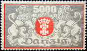 Данцинг 1923 год . Герб Данцинга со львами . 5000 rm . Каталог 10,0 €.