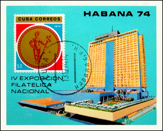 Куба 1974 год . Национальная выставка марок " Гавана 74" , блок . Каталог 4,60 €.