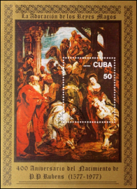 Куба 1977 год . Питер Пауль Рубенс (1577-1640): Поклонение волхвов . Почтовый блок . Каталог 3,0 €. (2)