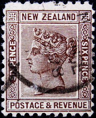 Новая Зеландия 1882 год . Королева Виктория 6 p . Каталог 6,0 £ . 