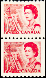 Канада 1967 год . Королева Елизавета II , судно в шлюзе . Сцепка . Каталог 5,0 €.
