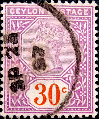 Цейлон 1893 год . Королева Виктория 30 с . Каталог 3,80 €.