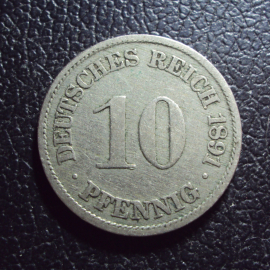Германия 10 пфеннигов 1891 a год.