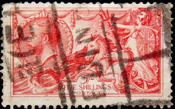  Великобритания 1913 год . Король Георг V - Морские Коньки . 5 sh . Каталог 325 £ . (2) 