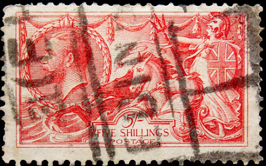  Великобритания 1913 год . Король Георг V - Морские Коньки . 5 sh . Каталог 325 £ . (2) 