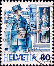 Швейцария 1987 год . Городской почтальон (около 1900 года) 80 с . Каталог 3,0 €.