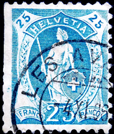 Швейцария 1906 год . Стоящая Гельвеция 25 с . Каталог 12,0 €.