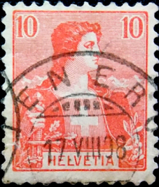 Швейцария 1907 год . Гельвеция 10 с . Каталог 1,0 €. (1)