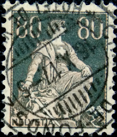 Швейцария 1916 год . Гельвеция с мечом , 80 с . Каталог 2,20 €. (2)