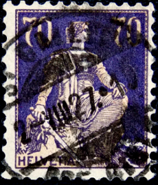 Швейцария 1924 год . Гельвеция с мечом , 70 с . Каталог 4,50 €. (2)