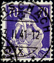 Швейцария 1924 год . Гельвеция с мечом , 70 с . Каталог 4,50 €. (3)