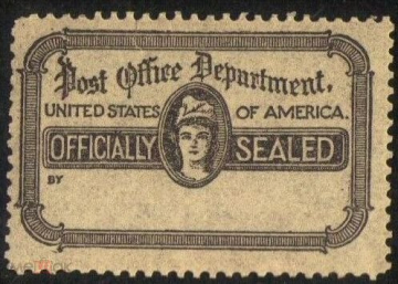 Непочтовая марка США 1919 г. OFFICIALLY SEALED / Упаковано официально