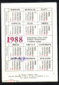 Карманный календарик 1988 г. Крейсер Новороссийск ВС СССР из. Коммунар 1987 г. - вид 1