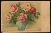 Открытка Европа 1940-е Розы в вазе. цветы, флора подписана редкая