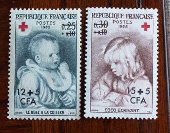 Реюньон  1965 Красный крест надпечатка CFA  Sc# В22, В23 MLH