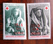 Реюньон  1973 Красный крест надпечатка CFA  Sc# В43, В44 MLH