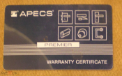 Пластиковая карта. Гарантийный сертификат на замочные механизмы APECS