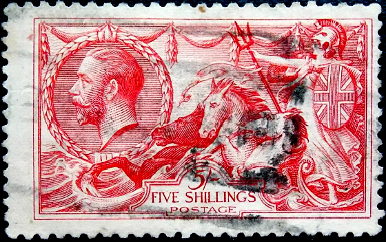 Великобритания 1913 год . Король Георг V - Морские Коньки . 5 sh . Каталог 325 £ . (3) 