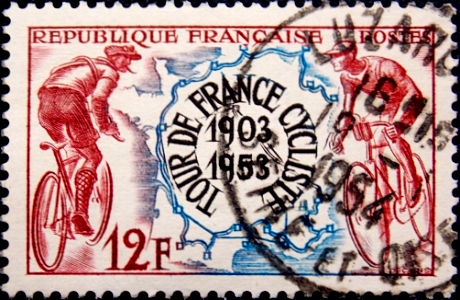Франция 1953 год . Пятидесятилетие велогонки "Тур де Франс" . Каталог 1,80 £ .