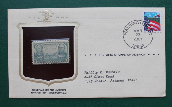 Исторические марки США оригинальный конверт Филвыставка Генералы Ли и Джексон