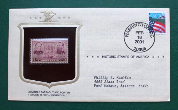 Исторические марки США оригинальный конверт Филвыставка Адмиралы Фаррагут и  Портер