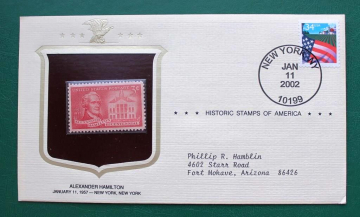 Исторические марки США оригинальный конверт Филвыставка Александр Гамильтон