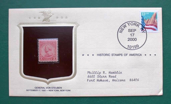 Исторические марки США оригинальный конверт Филвыставка генерал Фридрих Вильгельм фон Штойбен