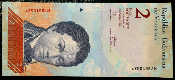 Банкнота Венесуэла 2 боливара 2012 год. XF