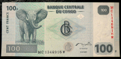 Банкнота Конго 100 франков 2007 год. XF